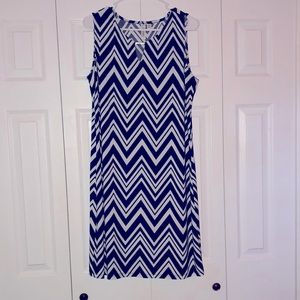Medium blue and white chevron dress